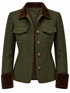 Chaqueta Tweed con Terciopelo Teresa Verde Bosque