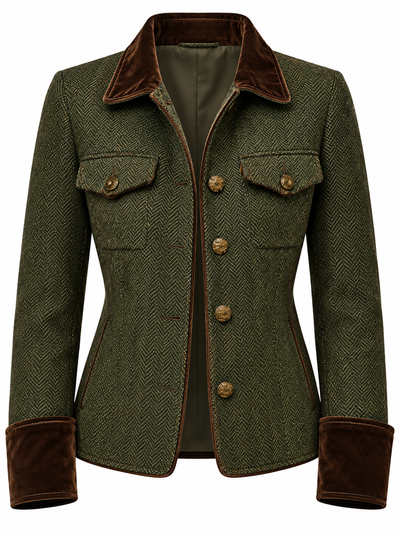 Chaqueta Tweed con Terciopelo Teresa Verde Bosque