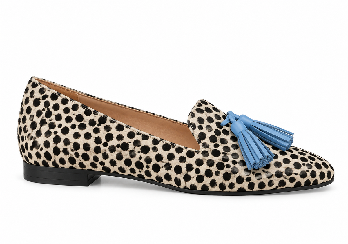Mocasín con Borlas Elisa Guepardo y Azul