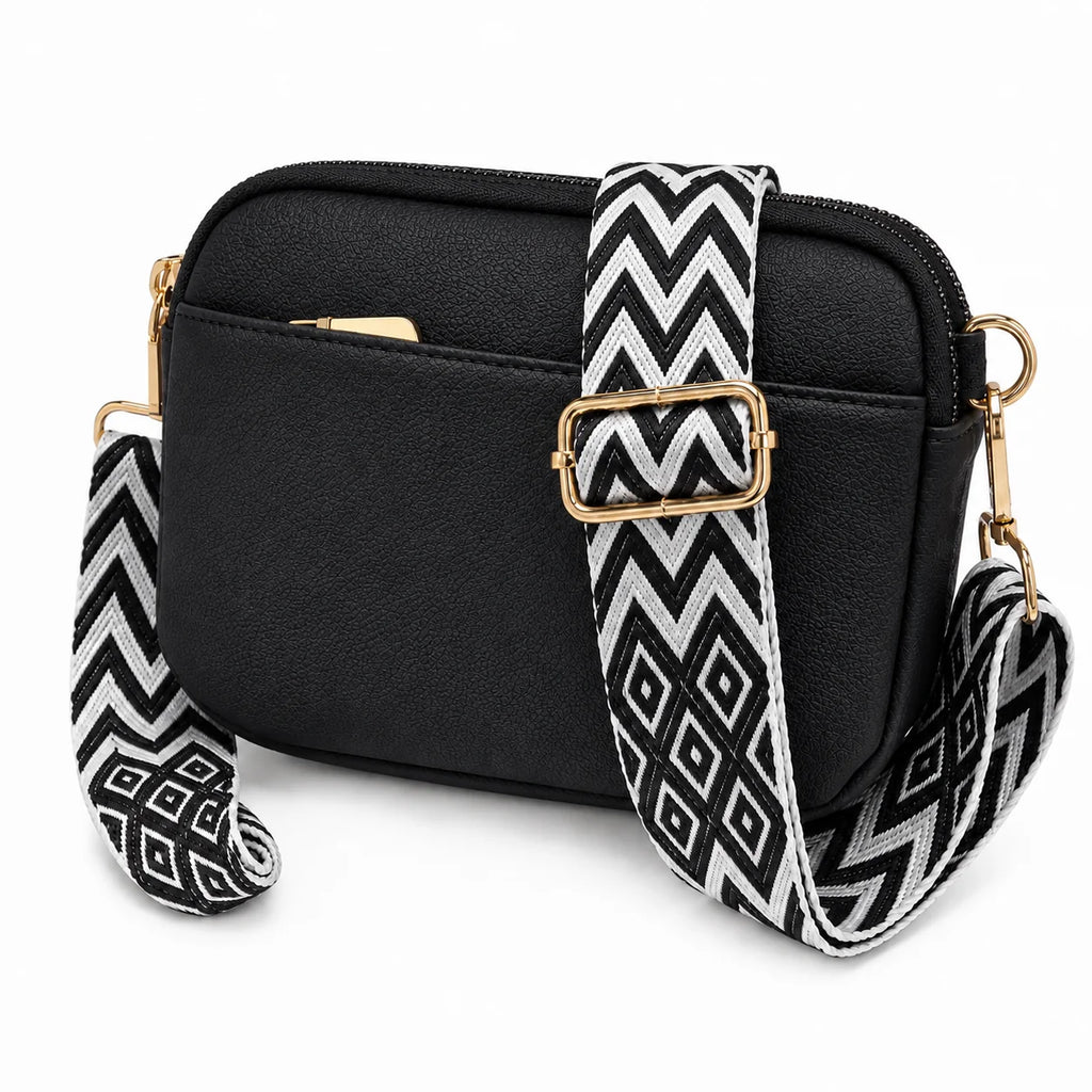 Bolso Bandolera con Asa Estampada Nora Negro