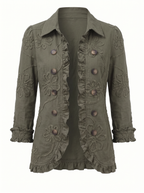 Chaqueta Ximena Lino Bordado con Volante
