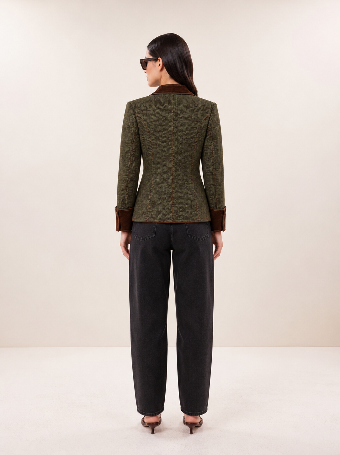 Chaqueta Tweed con Terciopelo Teresa Verde Bosque